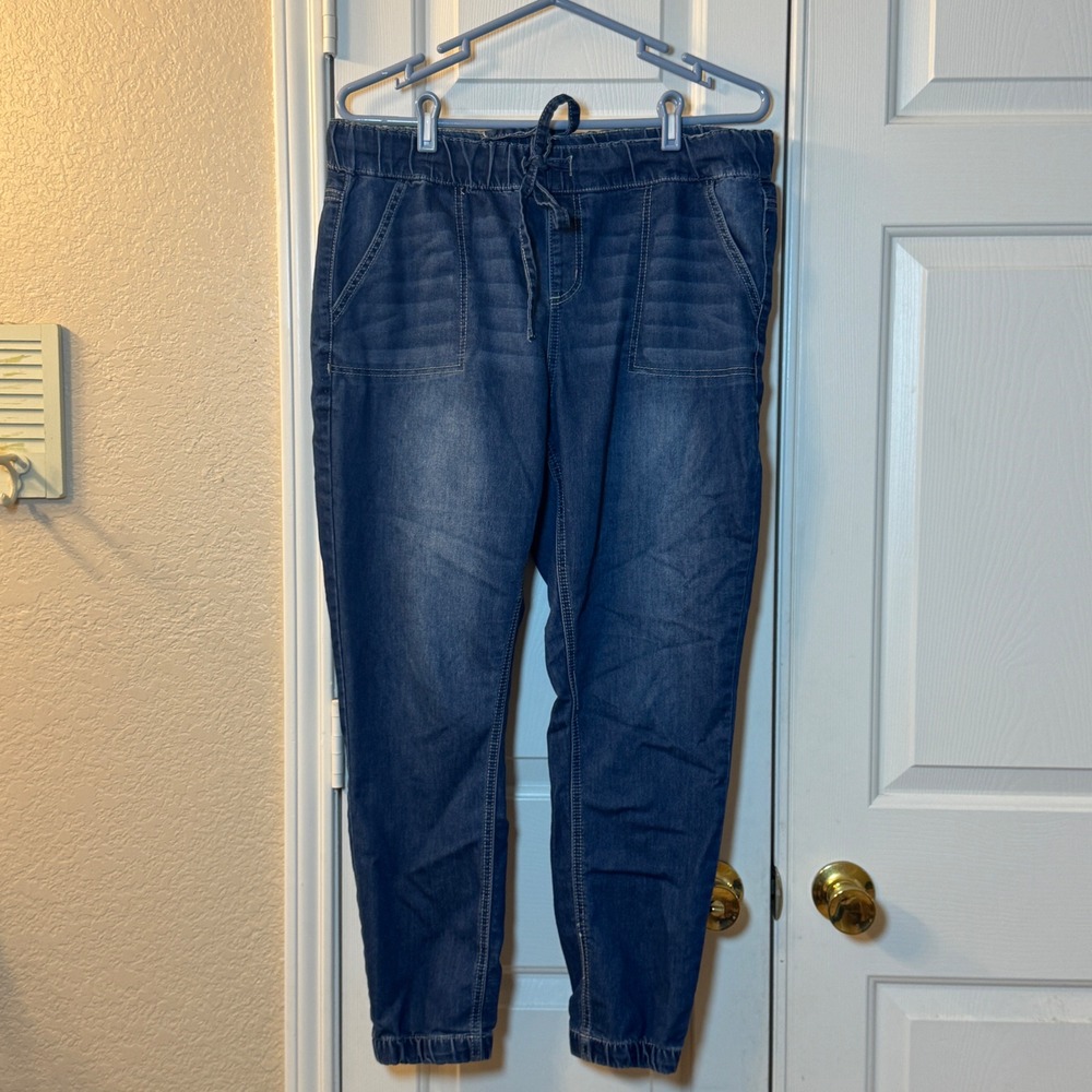 Copperflash Womens Denim Jogger Midrise Straight Leg Elastic Waist Pants, 14W